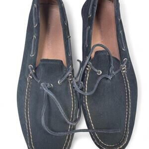 Navy blue suede boat shoes